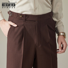 东方波士 泡泡纱透气男裤子直筒宽松西裤意式那不勒斯春秋季