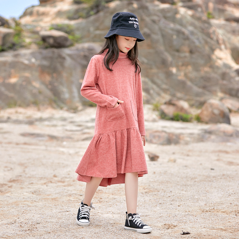 Vestido de otoño e invierno para niñas Vestido de princesa para niños de estilo occidental primavera y otoño ropa para niños tocando fondo de manga larga niña grande otoño para niños