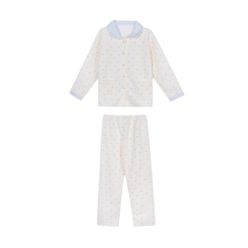 2024 새로운 가을과 겨울 코튼 따뜻한 잠옷 여성용 달콤한 컬러 폴카 닷 긴 소매 세트 두꺼운 따뜻한 집 옷