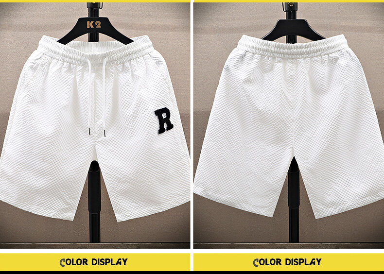 Men's Summer Sports Shorts Loose Stretch Elastic Waistband Five Point Casual Beach Pants Mid Waist Drawstring_viptrois.com