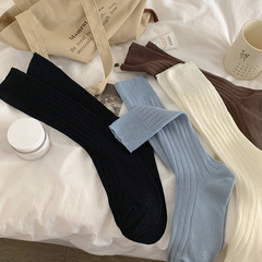 坑條中筒襪女堆堆襪韓國東大門純色簡約襪子棉襪運動襪