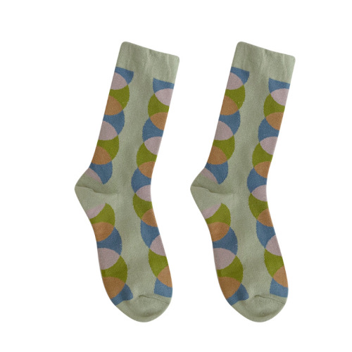 IOULOR三色格子袜子女春夏新款绿色半圆日系ins潮袜厂家批发