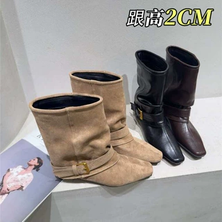 2026年秋冬季新款短筒裤管靴方头短靴女时髦百搭时装靴套筒马丁靴