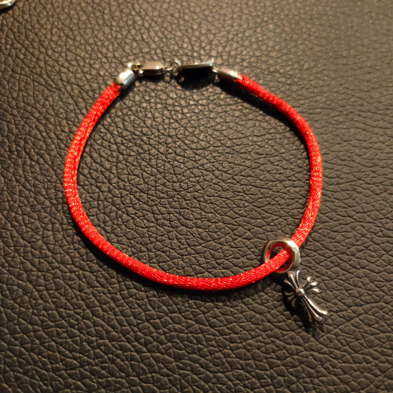 S925 sterling silver CH g-Luo cross hand rope scout flower sword star heart red bracelet red rope for men and women