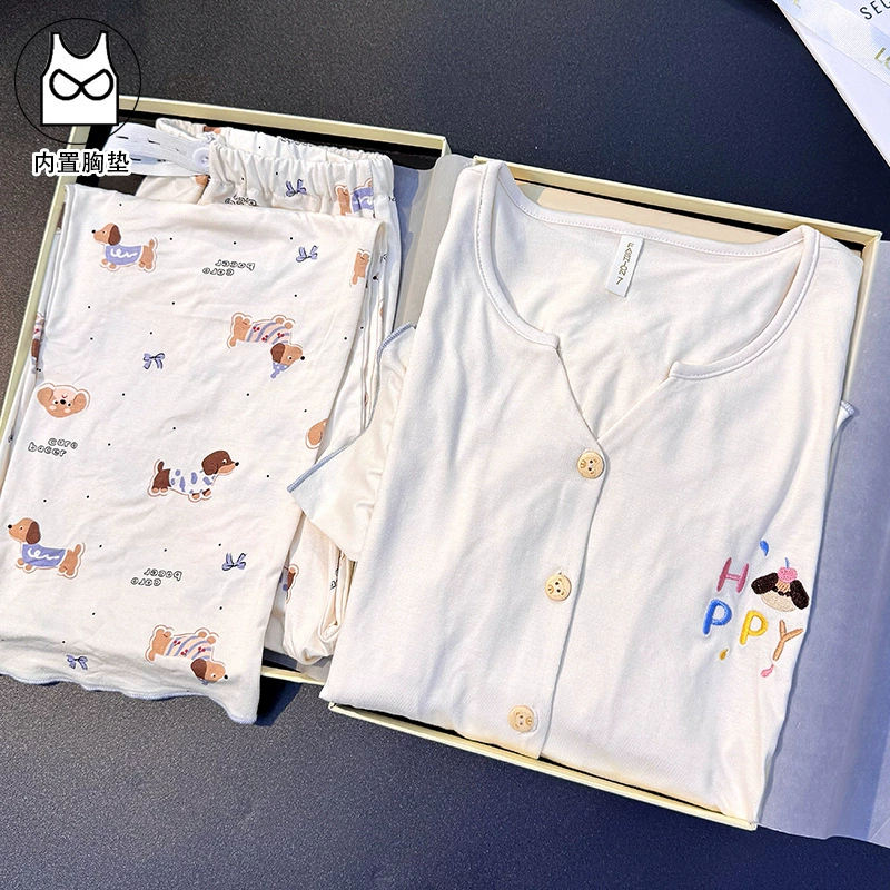 Модальная одежда с подушечками для груди, послеродовая одежда, летние тонкие пижамы для беременных, одежда для беременных, костюм для беременных