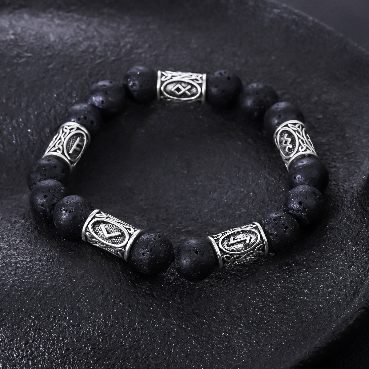 Volcanic Stone Bracelet Men's Rune Transfer Beads High-end All-match Design Accessories Women's Trendy New Niche Simple Jewelry