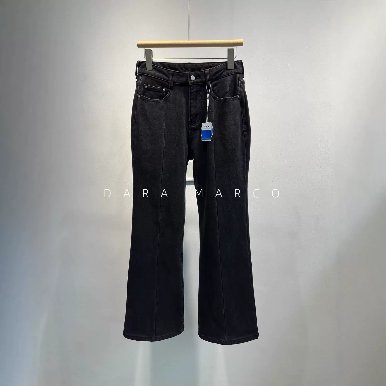 江南家黑色阔腿微喇牛仔裤秋冬加绒版高腰复古显腿长女弹力休闲裤