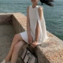 无袖圆领蝴蝶结连衣裙