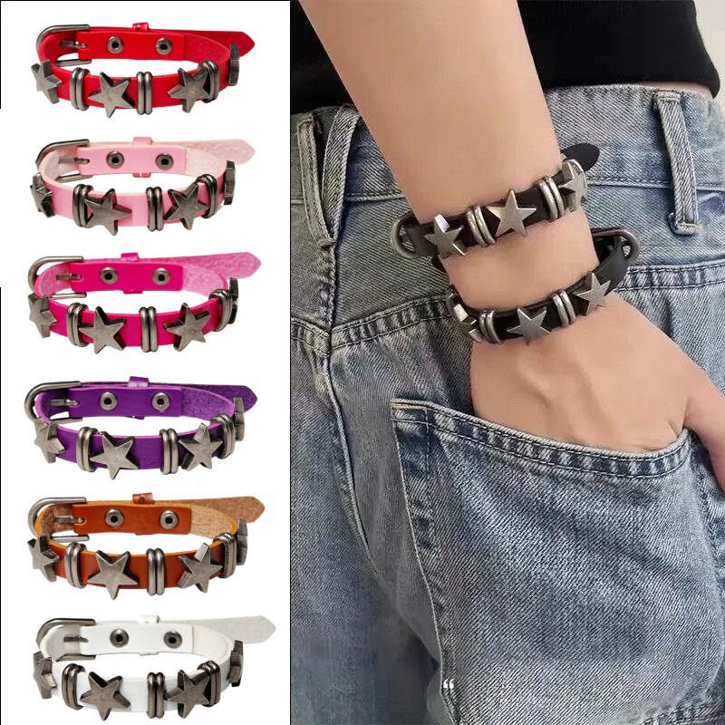 Korean High-End Accessible Luxury Exquisite Maillard Bracelet Five-Pointed Star Y2K Trendy Sweet Sexy Couple Leather Bracelet Bracelet Korean High-End Accessible Luxury Exquisite Maillard Bracelet Five-Pointed Star Y2K Trendy Sweet Sexy Couple Leather Bracelet Bracelet