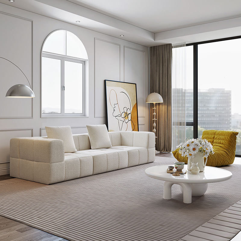 Sofá de compresión al vacío de marshmallow, viento de crema, peluche, diseñador minimalista, sofá de tela recta, pequeño hogar