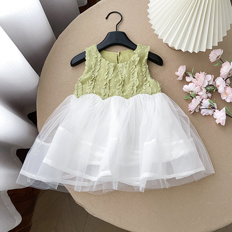 Vestido de chaleco de verano para mujer, vestido de gasa de princesa, dulce, cómodo y hermoso, vestido de gasa verde de hombros anchos de moda