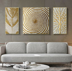 來圖現做免費設計三拼金色抽象年輪帆布畫酒店家居油畫藝術畫掛畫