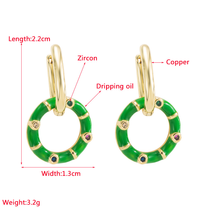 Fashion Circle Copper Earrings Enamel Zircon Copper Earrings display picture 1