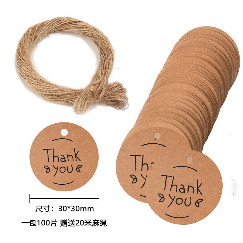 亚马逊跨境外贸圆形牛皮纸THANK YOU感谢你吊牌标签配麻绳