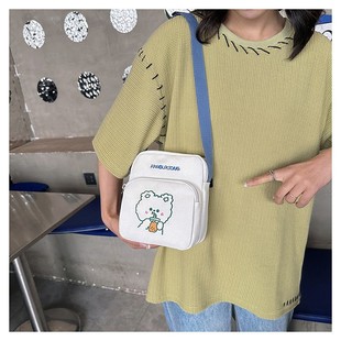 Cute Cartoon Canvas Mobile Phone Bag 2023 New Printed Trendy Satchel Sweet Shoulder Crossbody Bag Pocket Money