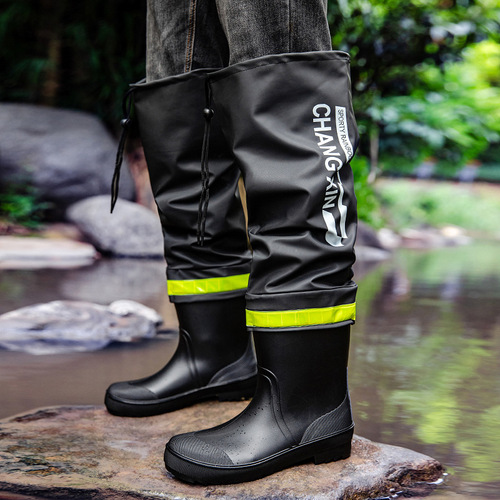 High-tube rain boots, above the knee, long water shoes, half-waist water pants, fishing boots, reservoir waterproof pants, rain boots, non-slip