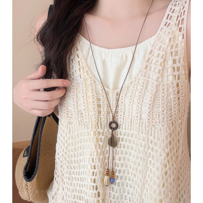 Sophora Japonica Leaves~Ethnic Style Leaf Ring Tassel Necklace Women's Bohemian Long Accessories Retro Sweater Chain Sophora Japonica Leaves~Ethnic Style Leaf Ring Tassel Necklace Women's Bohemian Long Accessories Retro Sweater Chain