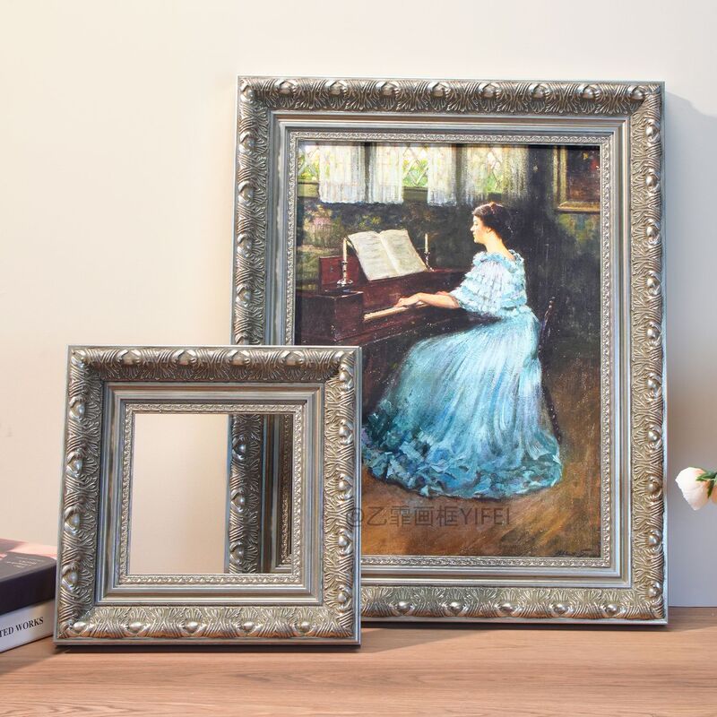 European-style antique silver 59mm oil painting, custom-made wooden frame, solid wood frame, self-assembly picture frame, outer frame