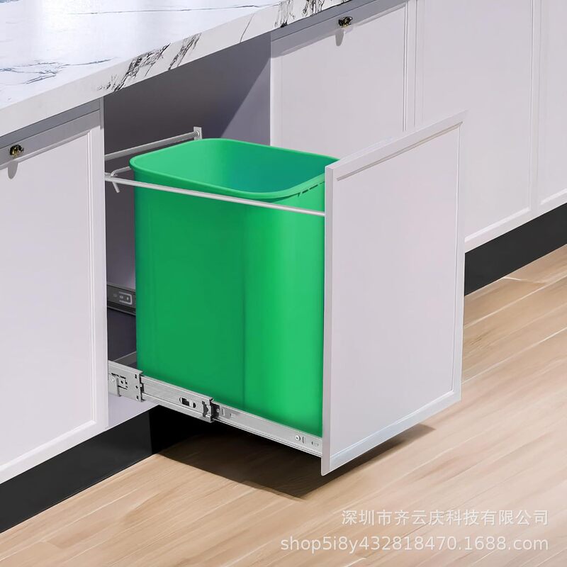 Kitchen Cabinet Sliding Trash Can Rack Pull-Out Trash Can Rack Connected to Cabinet Door Garbage Sliding Trash Can Rack