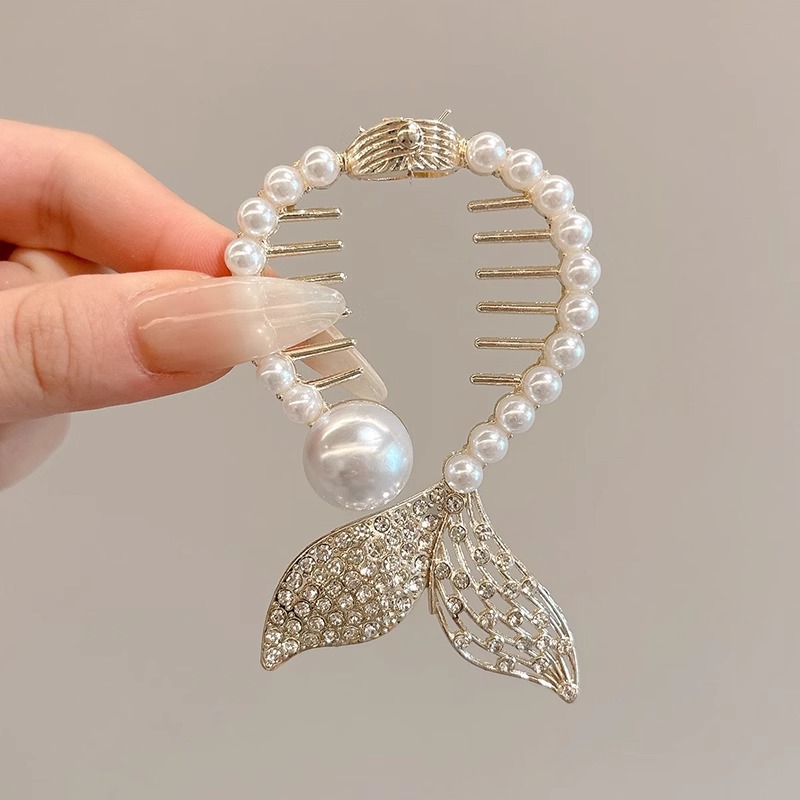 Nuevo estilo chino mariposa botón de cabello para mujeres de alta calidad flores de perla clips de cola de caballo lujoso clips de agarre de cabeza posterior falda de caballo adornamiento para el cabello