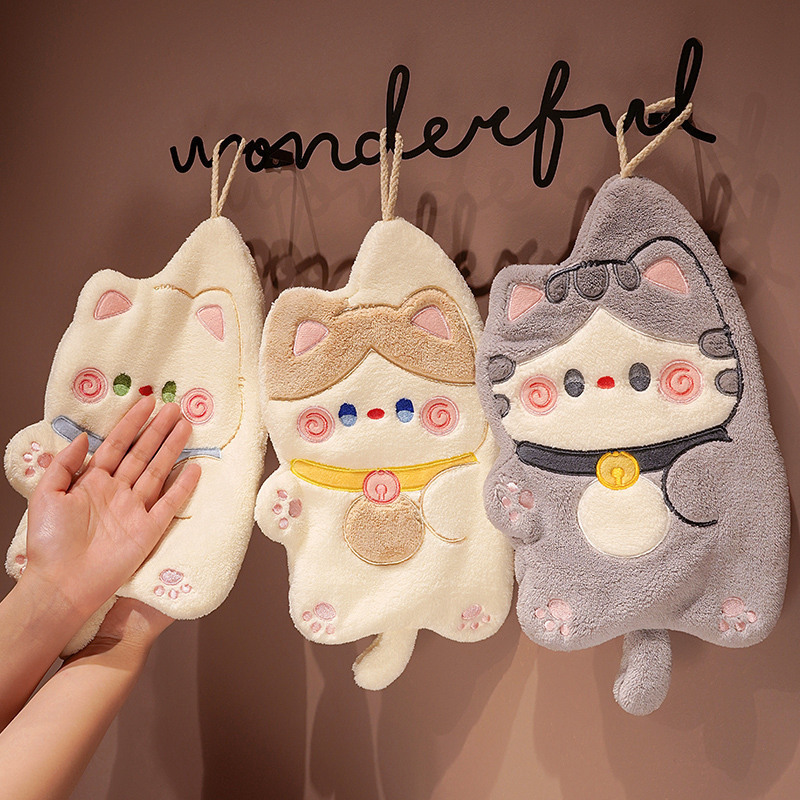 Cartoon Cat Hand Towel Hanging Kitchen Bathroom Absorbent Thickeneded Cute Quick-Drying Towel Cloth Kidsren's Handkerchief Cartoon Cat Hand Towel Hanging Kitchen Bathroom Absorbent Thickeneded Cute Quick-Drying Towel Cloth Kidsren's Handkerchief