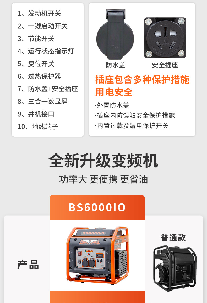 Aerospace Bama 5kw variable Frequency Gasoline Generator 220v Household Small 5kw Outdoor Stall Construction Site Portable