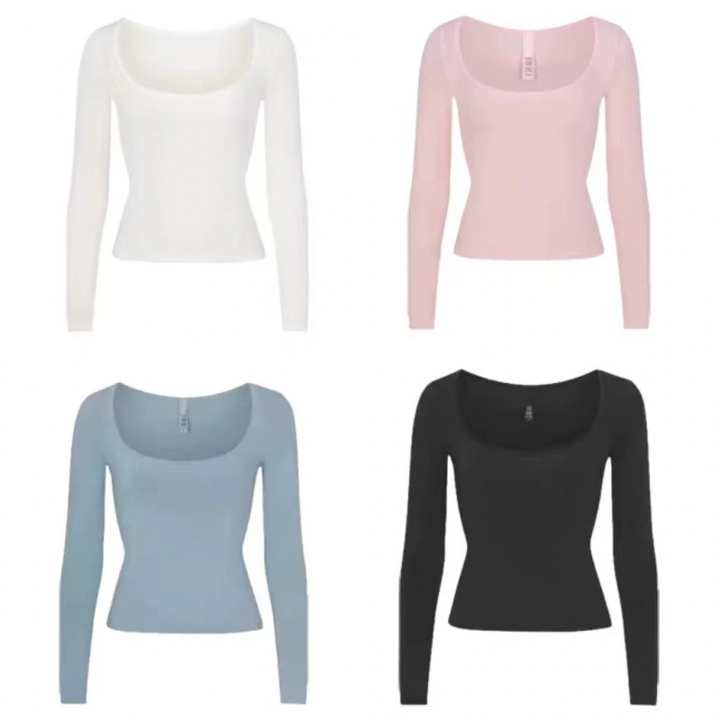 Skims Kardashian Style Square Neck U-Neck Modal Stretch Slim Long-Sleeve T-Shirt Base Shirt Women's Top Skims Kardashian Style Square Neck U-Neck Modal Stretch Slim Long-Sleeve T-Shirt Base Shirt Women's Top