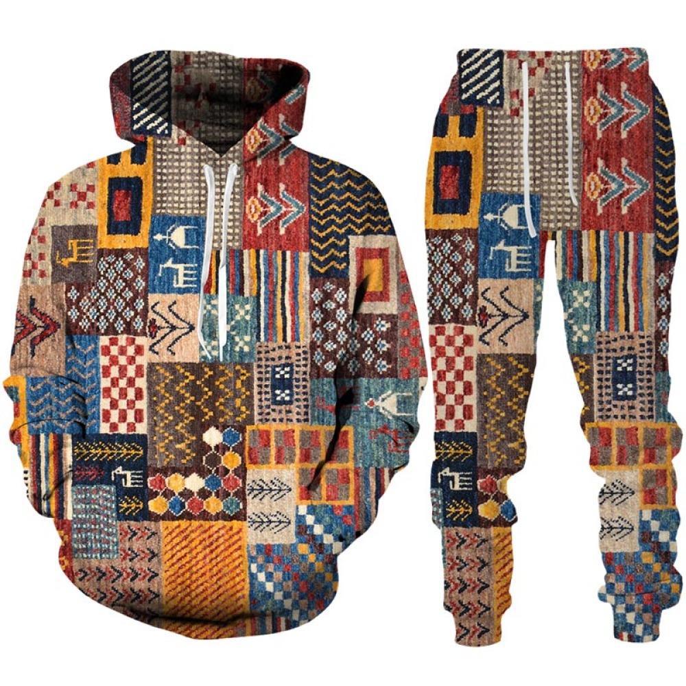 Traje de dos piezas de color de contraste de temperamento de moda venta caliente todo-fósforo talla grande suéter suelto pantalones MC11-ML1