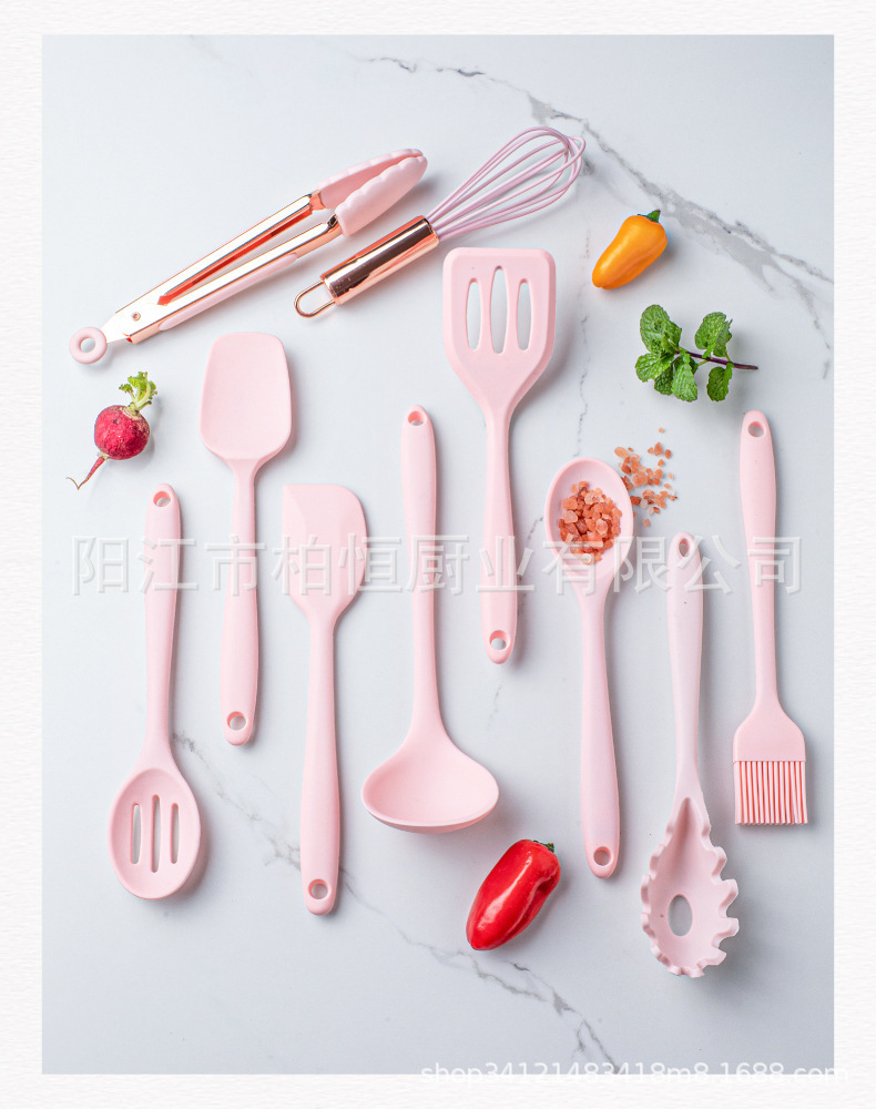 Mini silikon mutfak eşyaları seti 10 parçalı yüksek sıcaklığa dayanıklı silikon spatula yağ fırçası bebek maması kaşığı mutfak eşyaları