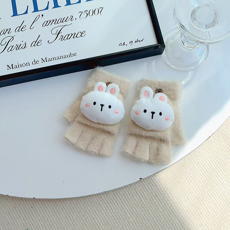 Guantes de dibujos animados para niños de invierno para niños y niñas con guantes plegables de peluche de medio dedo de los estudiantes de primaria de escritura guantes de moda