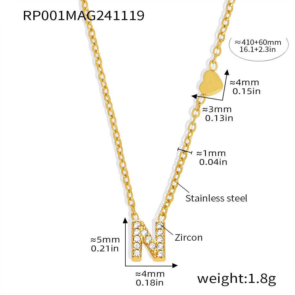 Qiong Yao Titanium Steel 26 letras con incrustaciones de circón Juego de joyas PVD chapado en oro real collar de retención de color pulsera anillo aretes