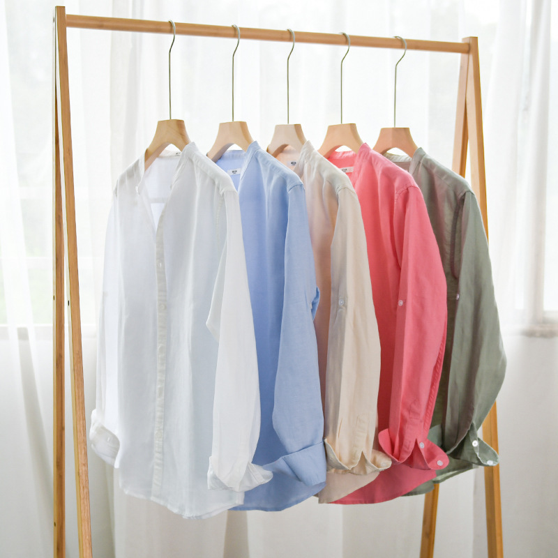 Men's Casual Long Sleeve Cotton Linen Shirt Small Set Collar Youth Linen Art Shirt 9207