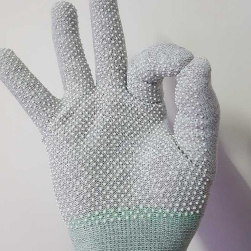 碳纤维针织手套尼龙碳纤维劳保手套无尘工作涂层PU涂指手套