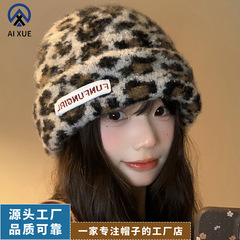 新款豹纹针织帽子女款ins风小众高级感羊毛帽秋冬保暖冷帽批发