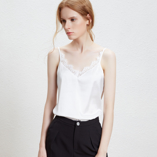 Black Small Strap Tank Top for Women to Wear Outside, Summer Short-Sleeve Sexy White Lace Underwear Tank Top for Women, Beautiful Back Design, Inner Layer Top