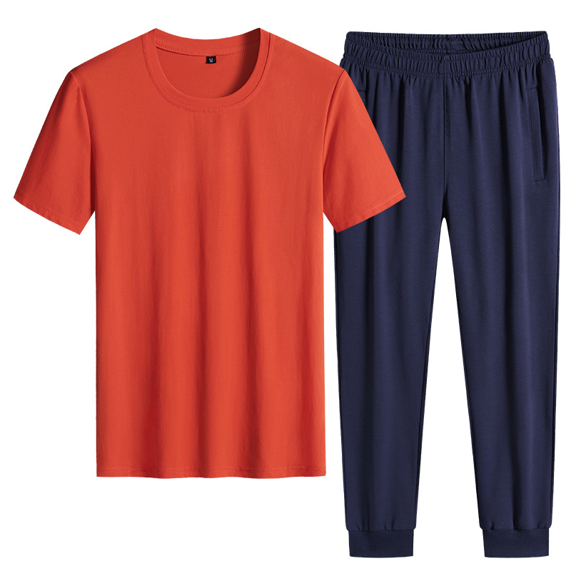 Trajes deportivos de verano delgados pantalones de manga corta de dos piezas de ropa de hombre casual camiseta de color sólido ropa deportiva se puede imprimir
