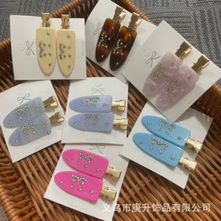 跨境可定制水钻蝴蝶无痕化妆夹韩系百搭侧边刘海夹发卡前额碎发夹
