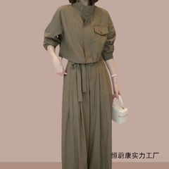 韩版盐系穿搭气质减龄套装女秋秋小个子抽绳长袖上衣阔腿裤两件套