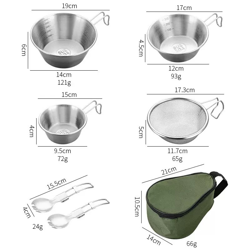 Ensaladera de acero inoxidable 304 portátil plegable picnic montañismo ensalada taza camping al aire libre vajilla traje camping tazón