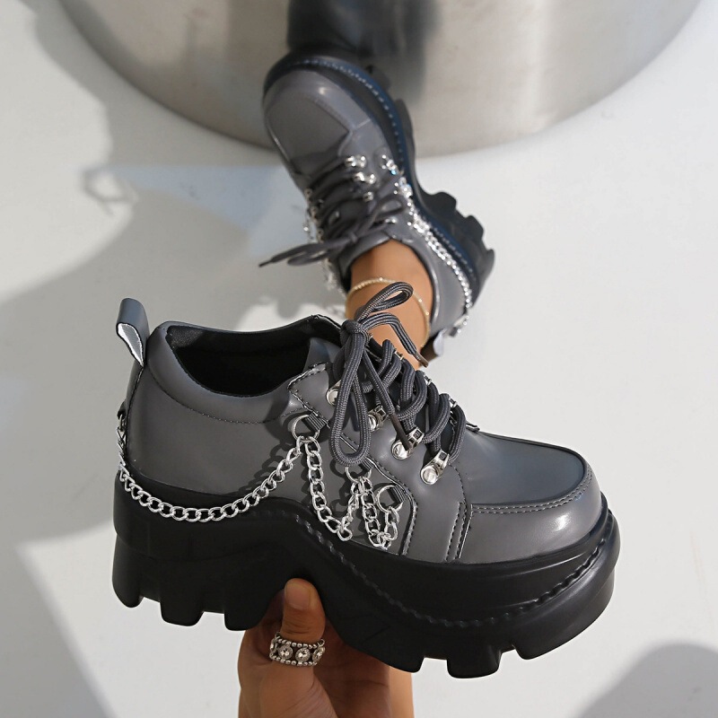 European and American cross-border dark style thick-soled shoes for women, chunky shoes, height-increasing shoes, unique gothic shoes, trendy small leather shoes, wholesale, large sizes