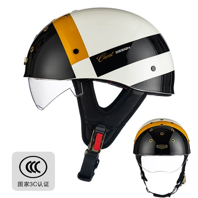 Half Helmet Breathable Cruising, Motosiklet kaskı (dəbilqə) - rw016-bright-black-and-yellow-module-transparent-endoscope-m-size-52-54cm