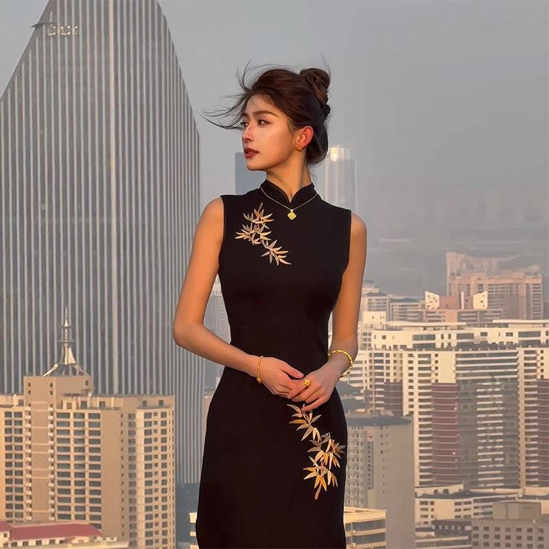 2025 Cross-Border European And American High-End New Chinese Style Women's Summer Thick Elastic Patterned_ecoleips.com