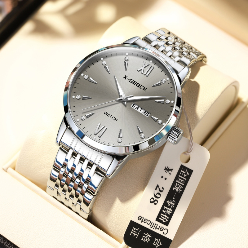 Cross-Border Men's Watch Men's Luminous Dual Calendar Fake Mechanical Watch Luminous Waterproof Douyin Kuaishou One Piece Drop Shipping New Model