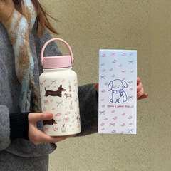 クリーム風イラスト保温カップ新型かわいいステンレスコップ女子高颜値大容量携帯水筒