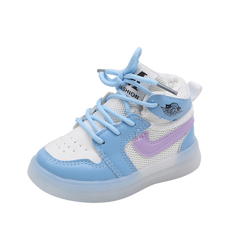 Spring and Autumn children's sneakers high-top girls' mesh casual shoes boys' sports shoes 1-6 years old baby LED light shoes