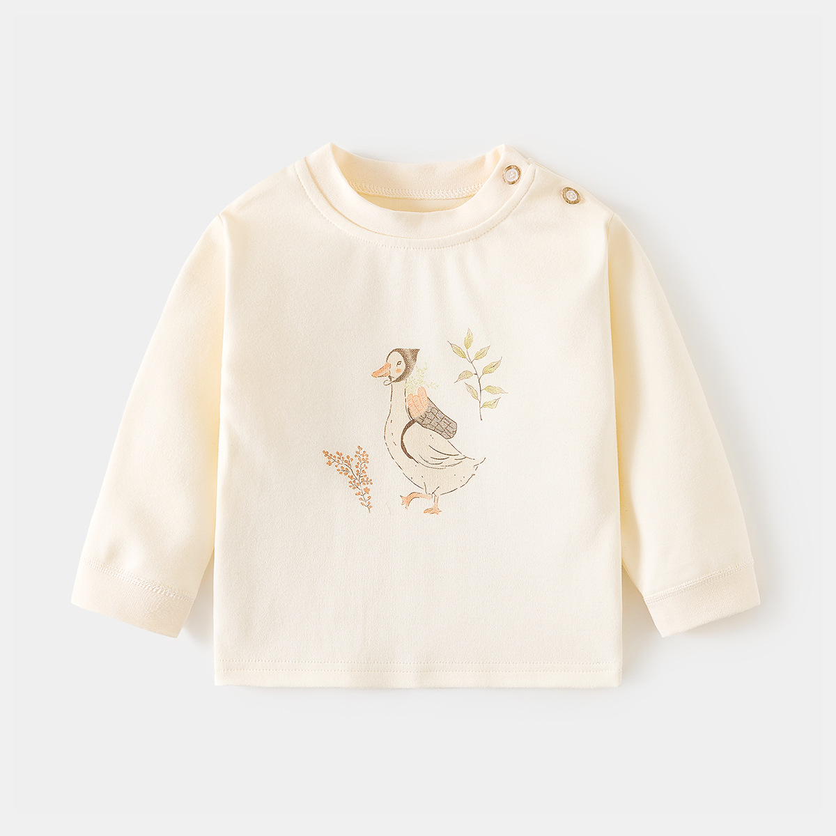Camiseta de algodón para bebés con estampado vintage de dibujos animados y abertura en el hombro, ropa interior para primavera y otoño, mayorista
