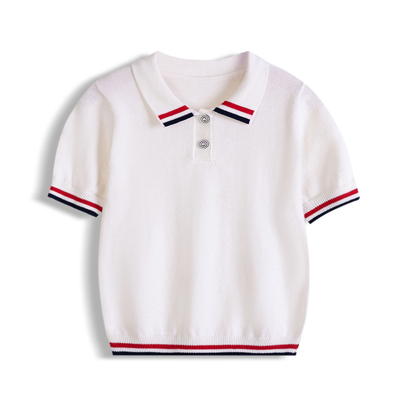 Camisa de polo a rayas para niños de categoría A transfronteriza Camiseta de manga corta para niños Camiseta de punto de solapa para niños transpirable