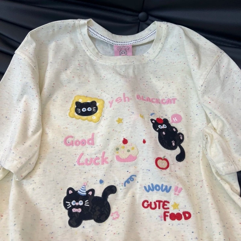 可爱减龄重工刺绣小猫短袖t恤女夏2025新款设计感小众学生上衣ins|undefined