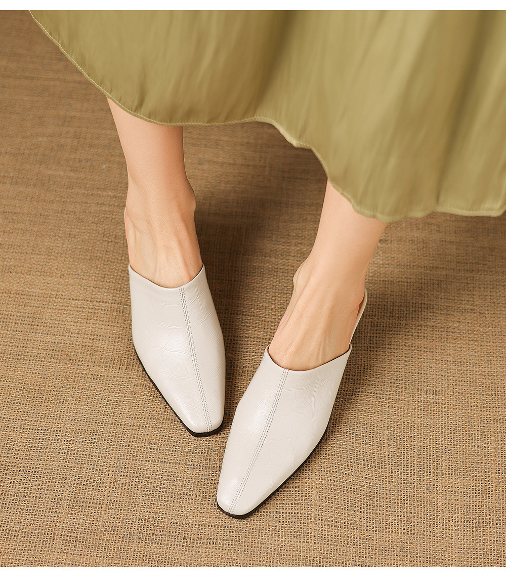 Dép sandal cao gót nữ mũi nhọn quai ngang da dê, gót 5 cm — đen chi tiết 16