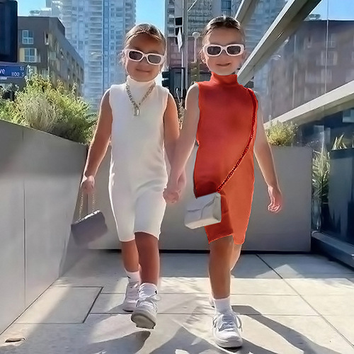 European and American style 2024 summer new girls pullover jumpsuit cotton solid color pit strip children's sleeveless jumpsuit